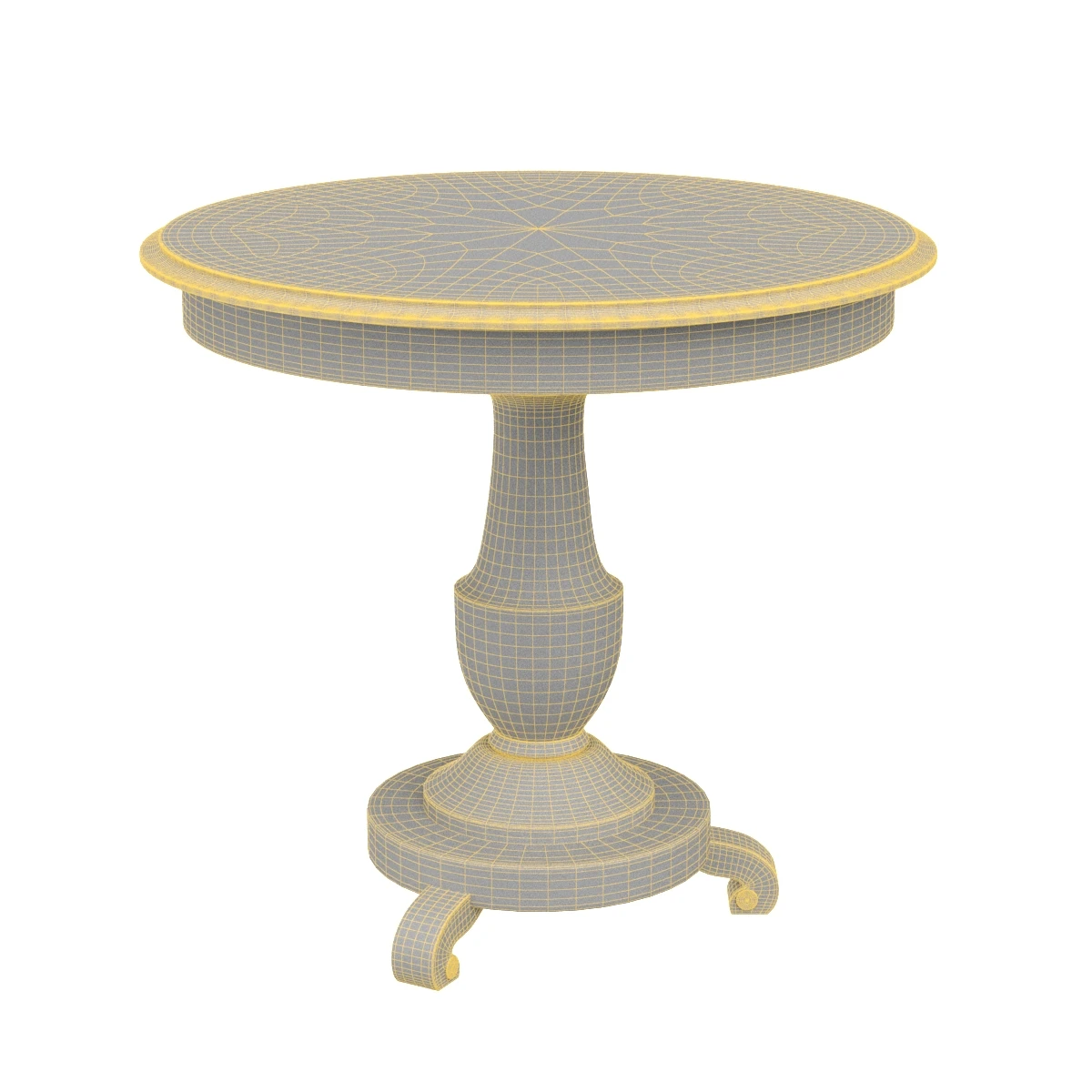 Antique Italian Walnut Wood Round Table 3D Model_04